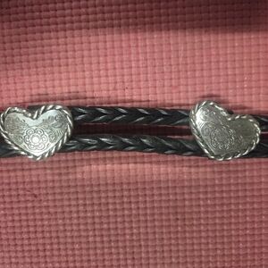 Black Braided Belt with Silver Heart Buckles